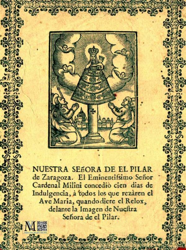 Estampa de La aparición de la Virgen a Santiago Peregrino (s. XVII)