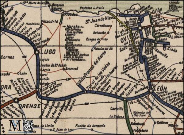 Detalle del Mapa de lineas de ferrocarril de 1914